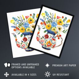 "Artery8 Colourful Flower Bouquet in Floral Teapot Vase Wall Art Print - Size: W18"" x H24""" - thumbnail 2