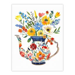 "Artery8 Colourful Flower Bouquet in Floral Teapot Vase Wall Art Print - Size: W18"" x H24""" - thumbnail 1