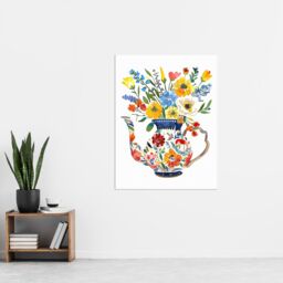 "Artery8 Colourful Flower Bouquet in Floral Teapot Vase Wall Art Print - Size: W18"" x H24""" - thumbnail 4