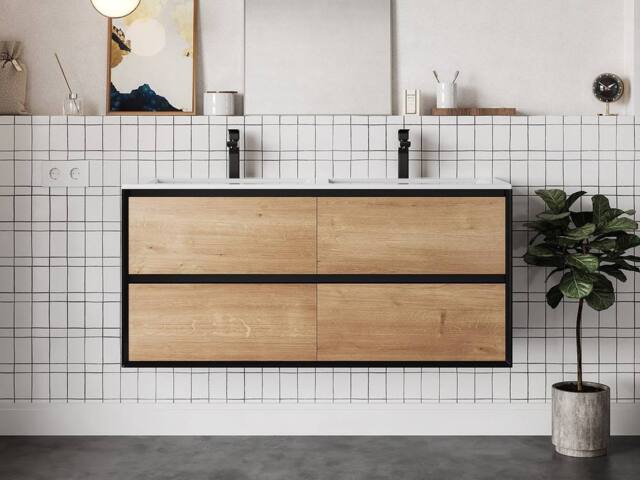 Vente-unique Wall-Hung Vanity Unit - Light Natural & Black - 120 Cm - LANNICK - image 1