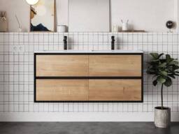 Vente-unique Wall-Hung Vanity Unit - Light Natural & Black - 120 Cm - LANNICK - thumbnail 1