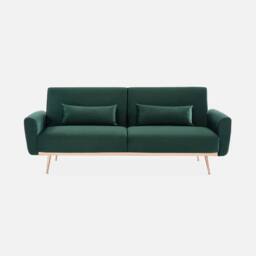 sweeek 3-seater Velvet Convertible Sofa Bed in Dark Green - thumbnail 3