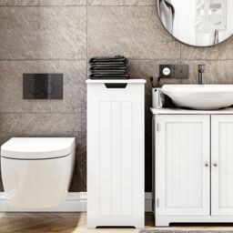 Home Discount Bath Vida Laundry Hamper - Freestanding Compact Bathroom Storage Unit in White - thumbnail 3