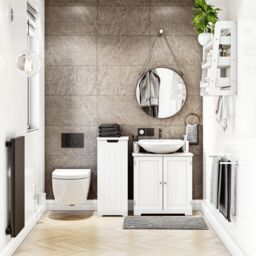 Home Discount Bath Vida Laundry Hamper - Freestanding Compact Bathroom Storage Unit in White - thumbnail 5