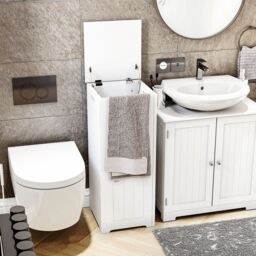 Home Discount Bath Vida Laundry Hamper - Freestanding Compact Bathroom Storage Unit in White - thumbnail 4