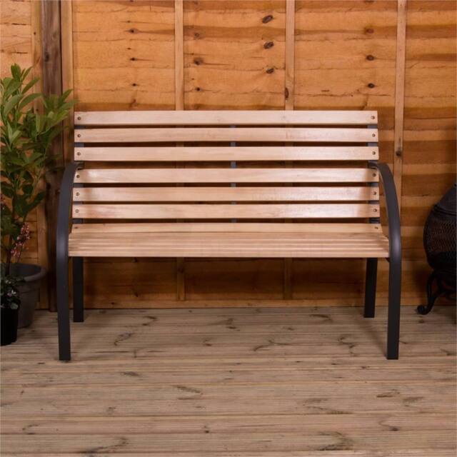 VOGREX 3-Seater Slatted Garden Bench - Pine Wood Outdoor Patio Park Furniture in Brown - image 1