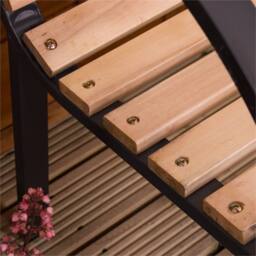 VOGREX 3-Seater Slatted Garden Bench - Pine Wood Outdoor Patio Park Furniture in Brown - thumbnail 5