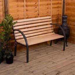 VOGREX 3-Seater Slatted Garden Bench - Pine Wood Outdoor Patio Park Furniture in Brown - thumbnail 6