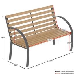 VOGREX 3-Seater Slatted Garden Bench - Pine Wood Outdoor Patio Park Furniture in Brown - thumbnail 2
