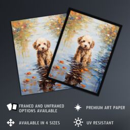"Artery8 Brown Cockapoo & Autumn Leaves In Lake Claude Monet Style Dog Oil Painting Extra Large XL Unframed Wall Art Poster Print - Size: W24"" x H32""" - thumbnail 2