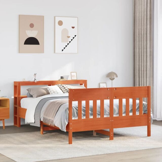 Berkfield Home Bed Frame without Mattress Wax Brown 150x200 cm King Size Solid Wood Pine - image 1