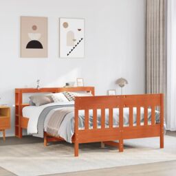 Berkfield Home Bed Frame without Mattress Wax Brown 150x200 cm King Size Solid Wood Pine - thumbnail 1