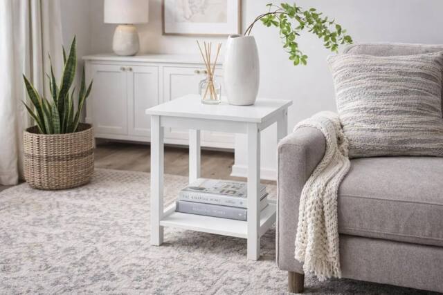SPOT ON DEALZ White Bedside Table 2 Tier Nightstand with Storage Shelf - image 1