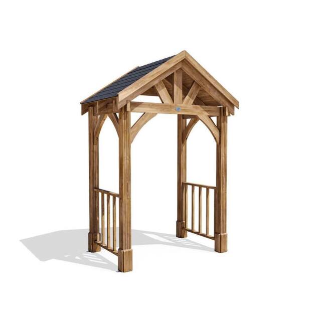 Dunster House Wooden Porch Canopy Kit 2m x 1.5m Black Shingles Pressure Treated in Brown - image 1