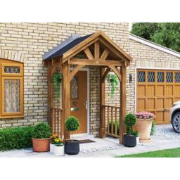 Dunster House Wooden Porch Canopy Kit 2m x 1.5m Black Shingles Pressure Treated in Brown - thumbnail 2