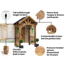 Dunster House Wooden Porch Canopy Kit 2m x 1.5m Black Shingles Pressure Treated in Brown - thumbnail 4