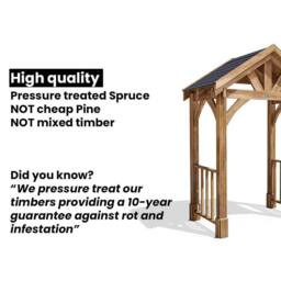 Dunster House Wooden Porch Canopy Kit 2m x 1.5m Black Shingles Pressure Treated in Brown - thumbnail 5
