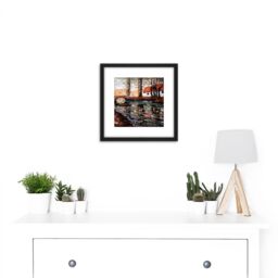 Artery8 Lawson River Landscape Bridge House Painting 8X8 Inch Square Wooden Framed Wall Art Print Picture with Mount in Black - thumbnail 2