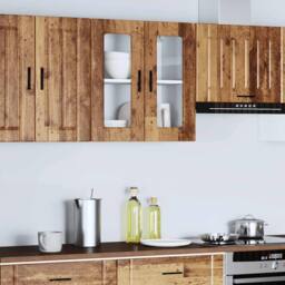 Berkfield Home Kitchen Wall Cabinet with Glass Door Porto Old Wood in Brown - thumbnail 3