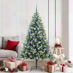 Berkfield Home Artificial Hinged Christmas Tree with Flocked Snow 180 cm in Green - thumbnail 1