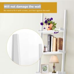 Costway 5 Tier Wooden Ladder Shelf Unit Wall-mounted Bookcase Display in White - thumbnail 3