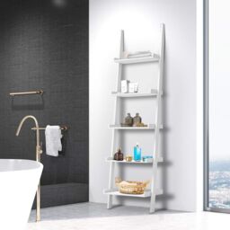 Costway 5 Tier Wooden Ladder Shelf Unit Wall-mounted Bookcase Display in White - thumbnail 5