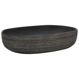 Berkfield Home Countertop Basin Grey & Black Oval 59x40x14 cm Ceramic - Size: 59 x 40 x 14 cm - thumbnail 2