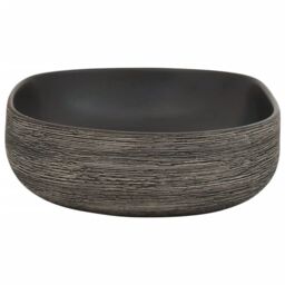Berkfield Home Countertop Basin Grey & Black Oval 59x40x14 cm Ceramic - Size: 59 x 40 x 14 cm - thumbnail 5