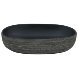Berkfield Home Countertop Basin Grey & Black Oval 59x40x14 cm Ceramic - Size: 59 x 40 x 14 cm - thumbnail 4