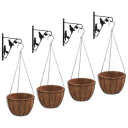 Berkfield Home Hanging Basket Brackets with Planters 4 pcs Black Steel - thumbnail 1