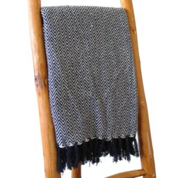 KDMD Boho Comfort Throws - 125x150cm - Navy Zigzag in Black - Size: 125x150 cm - thumbnail 1