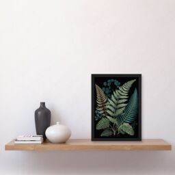Artery8 Detailed Leaves Fern Fronds Botanical Illustration Artwork Framed Wall Art Print A4 in Black - thumbnail 2