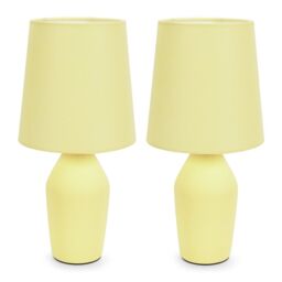 ValueLights Arlo Pair of Compact Ceramic Table Lamps with Fabric Shades & LED Bulbs in Yellow - thumbnail 1