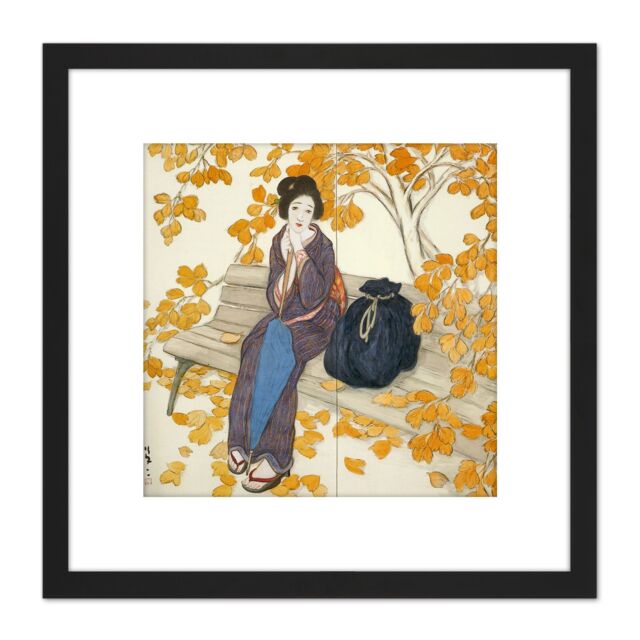 Artery8 Takehisa Rest In Autumn Japan Painting 8X8 Inch Square Wooden Framed Wall Art Print Picture with Mount in Black - image 1