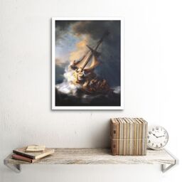 "Artery8 Rembrandt Christ Storm On Lake Of Galilee Old Framed Art Print in White - Size: W12"" x H16""" - thumbnail 2