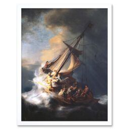 "Artery8 Rembrandt Christ Storm On Lake Of Galilee Old Framed Art Print in White - Size: W12"" x H16""" - thumbnail 1