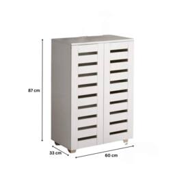 Home Source 2 Door Shoe Storage Cabinet with Slatted Doors & Adjustable Shelving in White - thumbnail 6