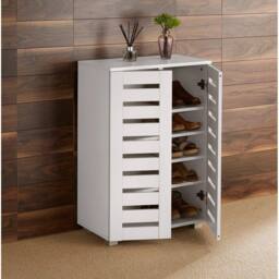 Home Source 2 Door Shoe Storage Cabinet with Slatted Doors & Adjustable Shelving in White - thumbnail 2
