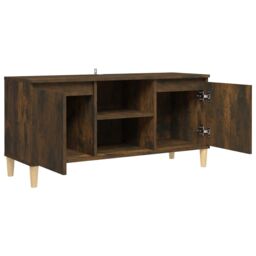 Berkfield Home TV Cabinet with Solid Wood Legs Smoked Oak 103.5x35x50 cm in Brown - thumbnail 4