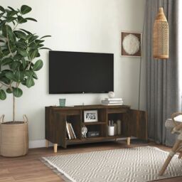 Berkfield Home TV Cabinet with Solid Wood Legs Smoked Oak 103.5x35x50 cm in Brown - thumbnail 6