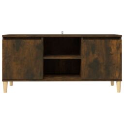 Berkfield Home TV Cabinet with Solid Wood Legs Smoked Oak 103.5x35x50 cm in Brown - thumbnail 3