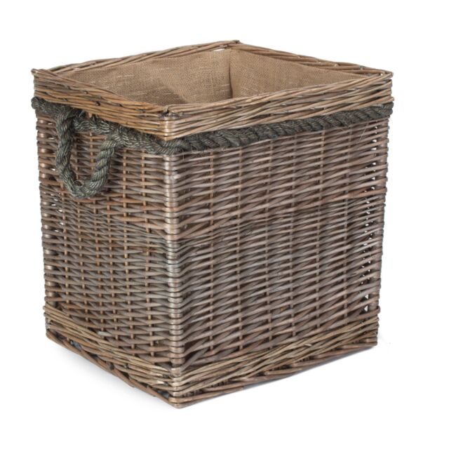 Red Hamper Wicker Square Rope Handled Log Storage Basket in Brown - image 1