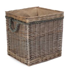 Red Hamper Wicker Square Rope Handled Log Storage Basket in Brown