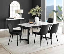 FurnitureboxUK Carson White Marble Effect Dining Table & 6 Pesaro Black Leg Chairs - thumbnail 1