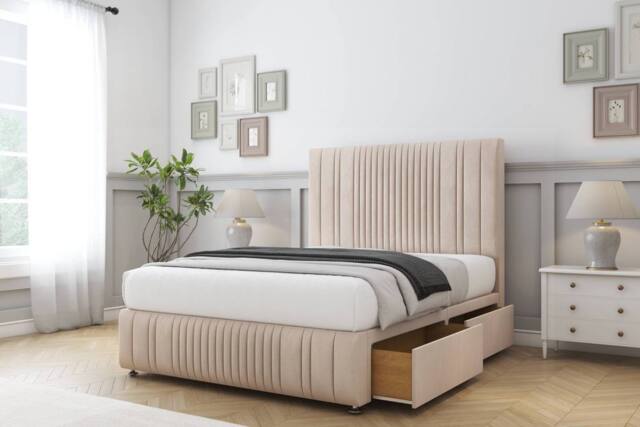 "Comfort Beds The Foxy Naples Divan Base 2 Drawers - 54"" Headboard-Footboard in Light Sand - Size: Small Single" - image 1