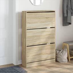 Berkfield Home Shoe Cabinet Sonoma Oak 80x21x125.5 cm Engineered Wood in Light Brown - thumbnail 3