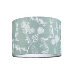 Happy Homewares Woodland Theme Sage Olive Green Cotton Shade with Hares & Thistle Floral Decor - Size: 10 inches