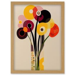 Artery8 Abstract Retro Spring Summer Flowers Floral Yellow Burgundy Orange Bouquet Vase Artwork Framed Wall Art Print A4 in Light Oak - thumbnail 1