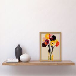 Artery8 Abstract Retro Spring Summer Flowers Floral Yellow Burgundy Orange Bouquet Vase Artwork Framed Wall Art Print A4 in Light Oak - thumbnail 2