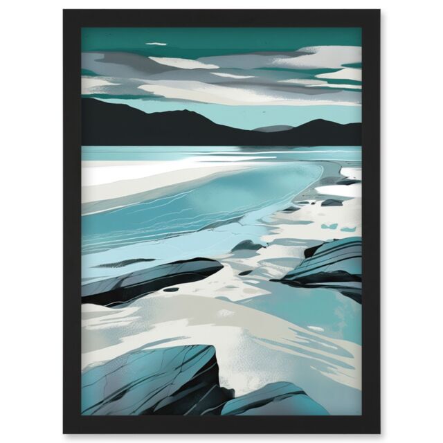 Artery8 Luskentyre Beach Isle of Harris Coastal Landscape Artwork Framed Wall Art Print A4 in Black - image 1